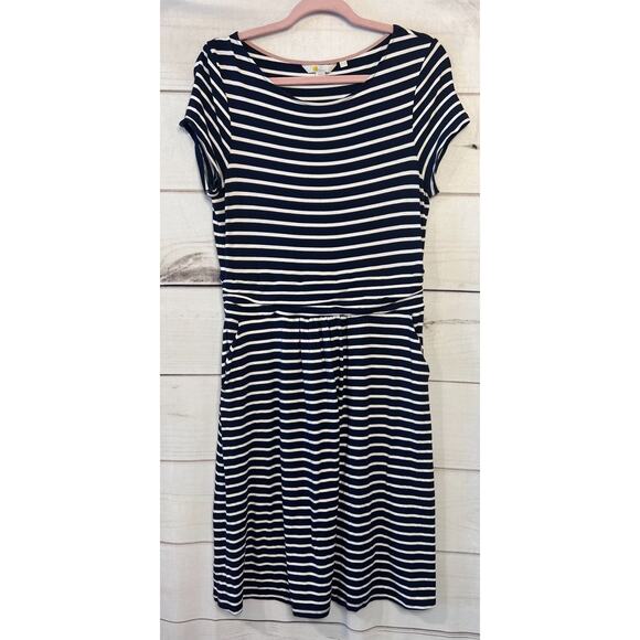 Boden Short Sleeve Dress Navy Blue With White Stripes Size 10R Easy Comfy - Picture 1 of 8